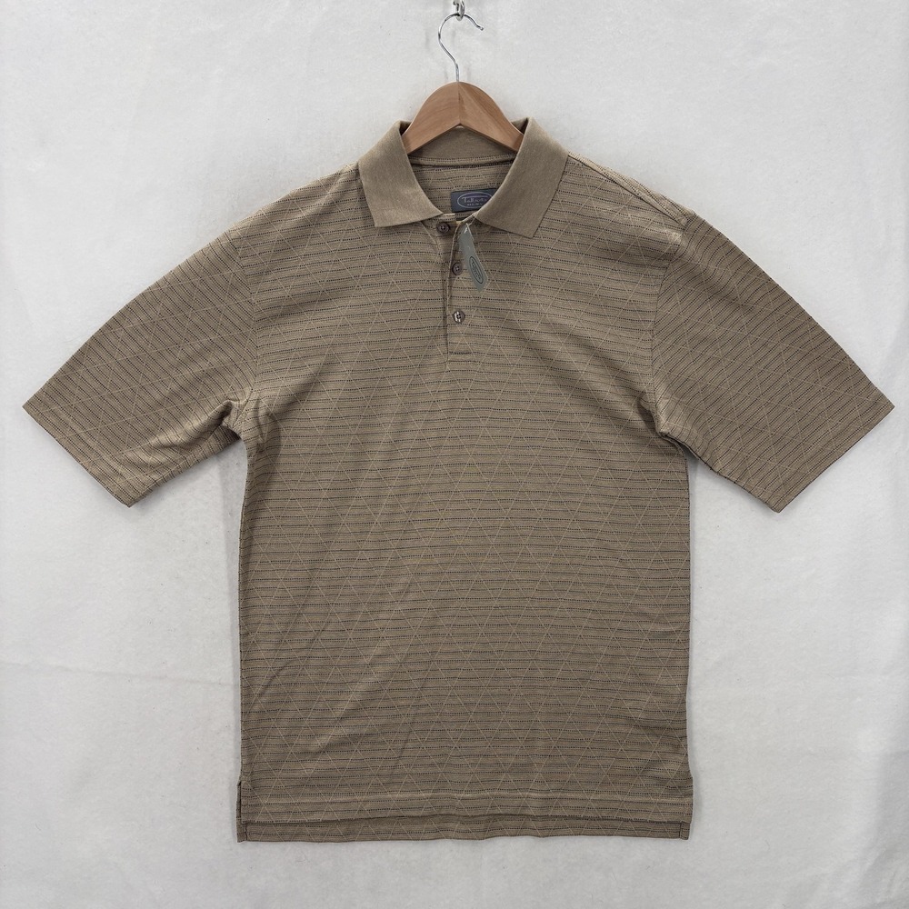 Talbots Mens Polo Shirt Small Tan Mercerized Pima Cotton Textured Knit USA VTG